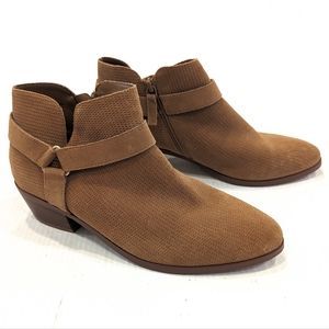 VIOLET & RED Kaiser cowgirl harness strap tan suede leather ankle booties